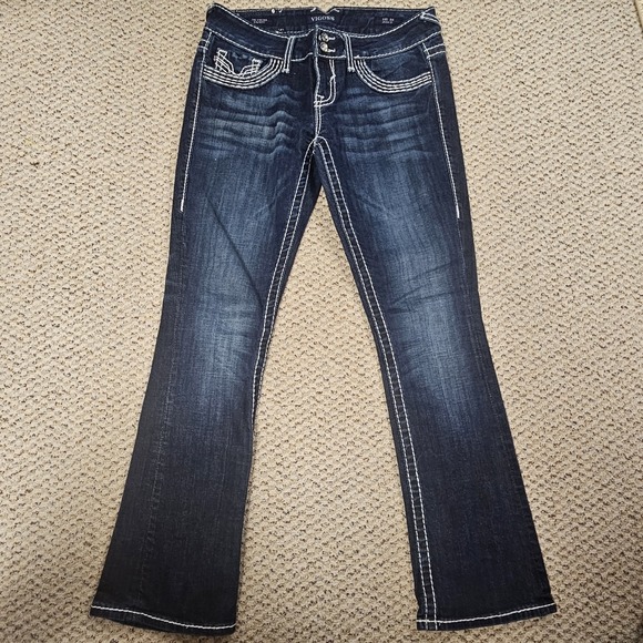 Vigoss Denim - Vigoss The Chelsea Slim Boot Jeans Women's Size 5/6 Dark Blue Embroidered Denim